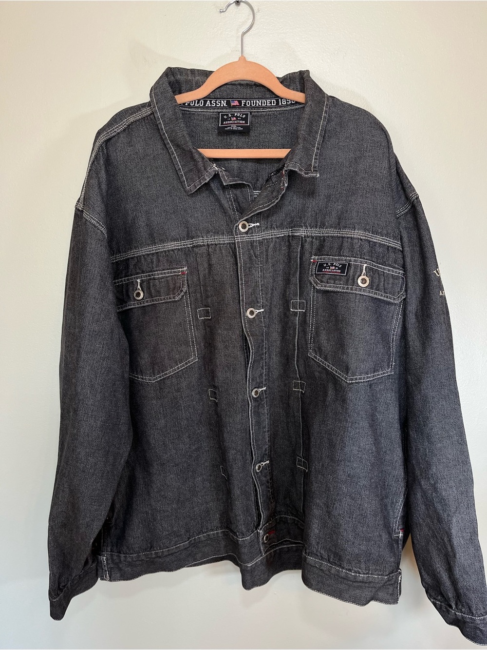 VTG U.S. Polo Assn. Men’s XXL Black Denim Trucker Jacket White Stitching